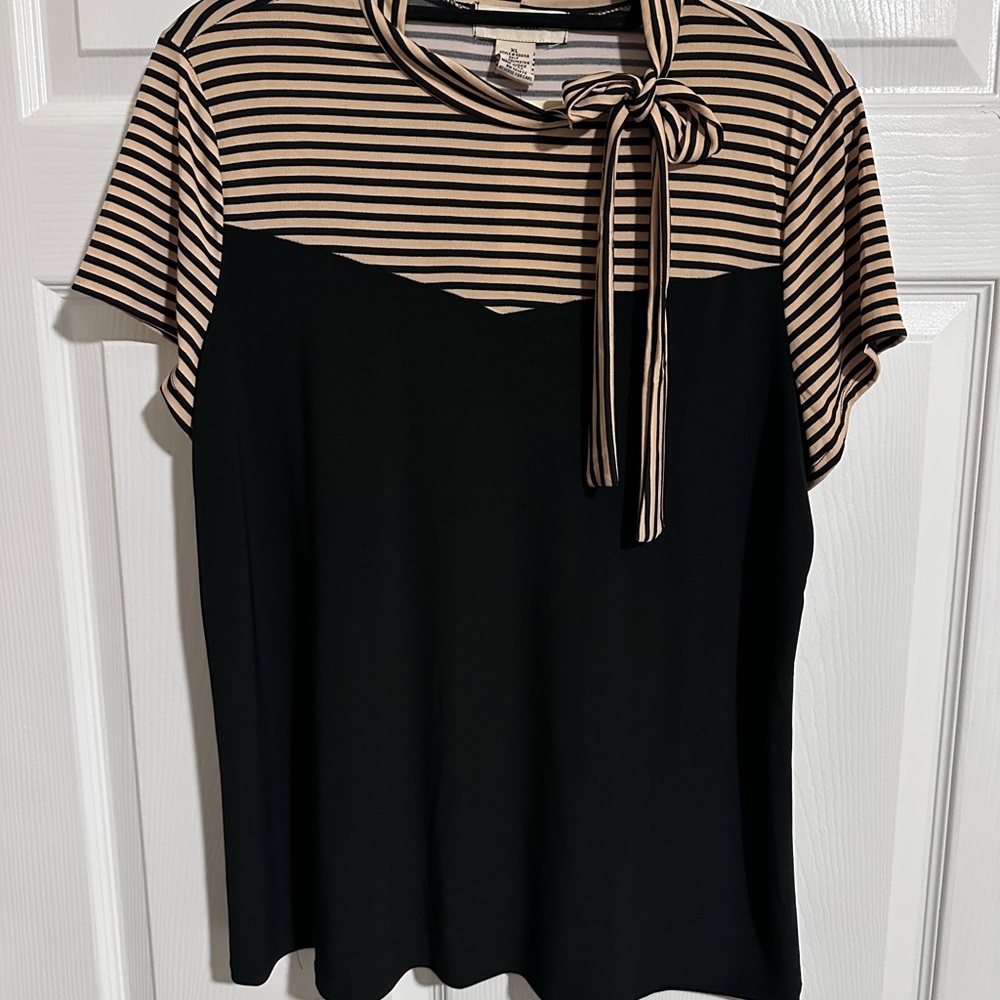 Elegant Black and Tan Striped Blouse